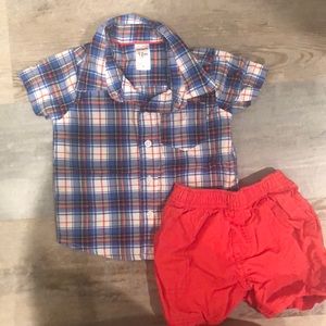 Red, white, & blue plaid shirt and shorts set